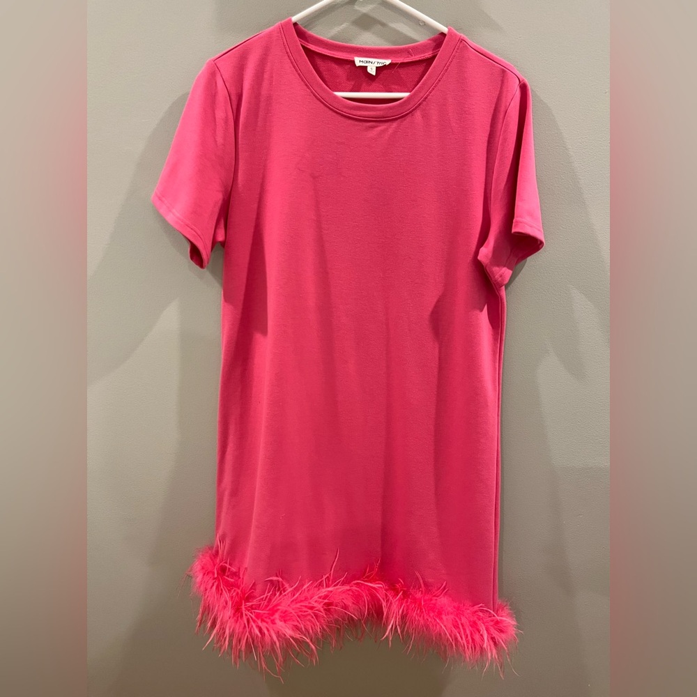 Pink Feather Trim Dress